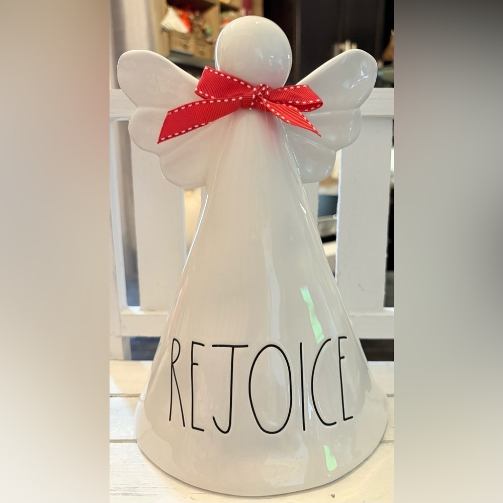 Rae Dunn White Angel with Red Bow - Rejoice